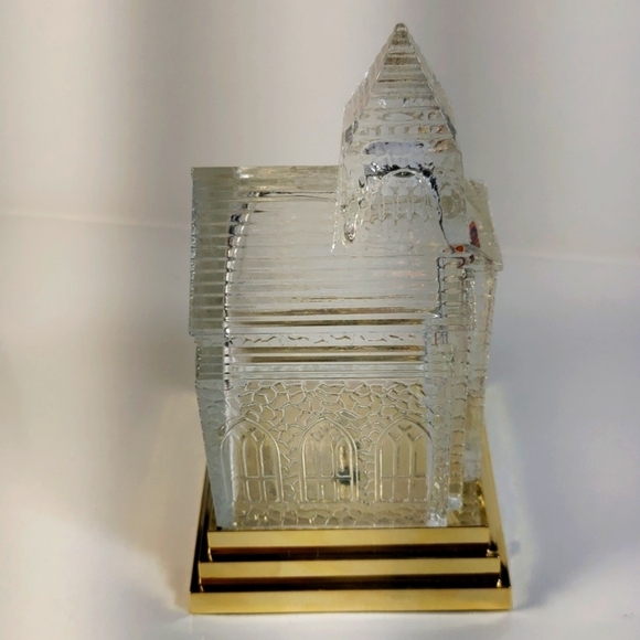 Two Vintage Avon Light Up Clear Pressed Art Glass of Church with Gold Base - Picture 13 of 16